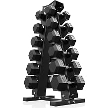 PAPABABE Hex Dumbbell Sets with Rack, 100-600lb Rubber Coated Dumbbell Weight Set and Storage Rack, Multiple Options Hand Weights for Strength Training