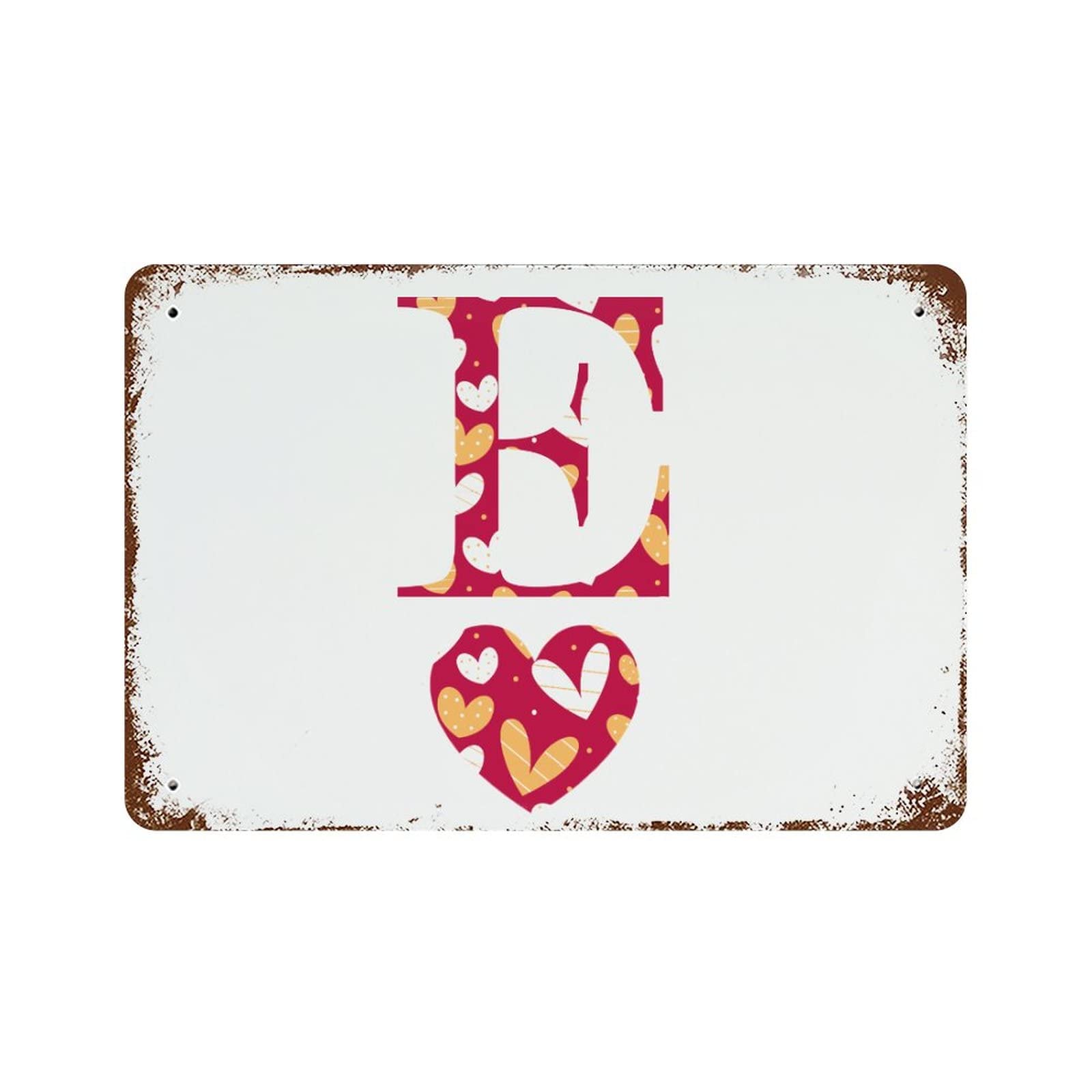 Plaque métal alphabet E cœur 30,5x45,7 cm rétro de qualité