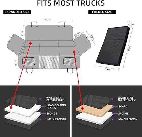 Miniatura 6 de Funda de asiento para perros y cama para camiones, extensor de asiento trasero y hamaca para F150, RAM1500, Silverado, colchón no inflable para