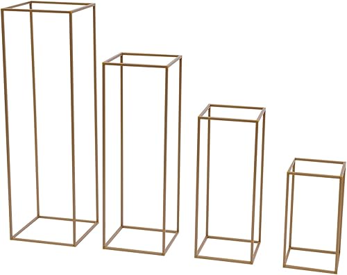 Miniatura 7 de Paquete de 4 soportes dorados para flores de boda, soporte de columna de metal para jarrón geométrico, jarrón de flores de boda, centro de mesa de