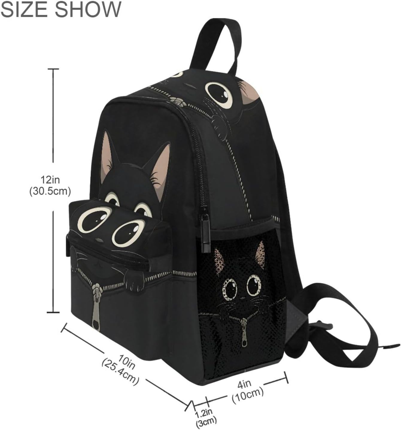 panksolu Cute Black Cat Printed Toddler Backpack for Boys Girls,Kid Backpack with Chest Clip and Name Tag, M