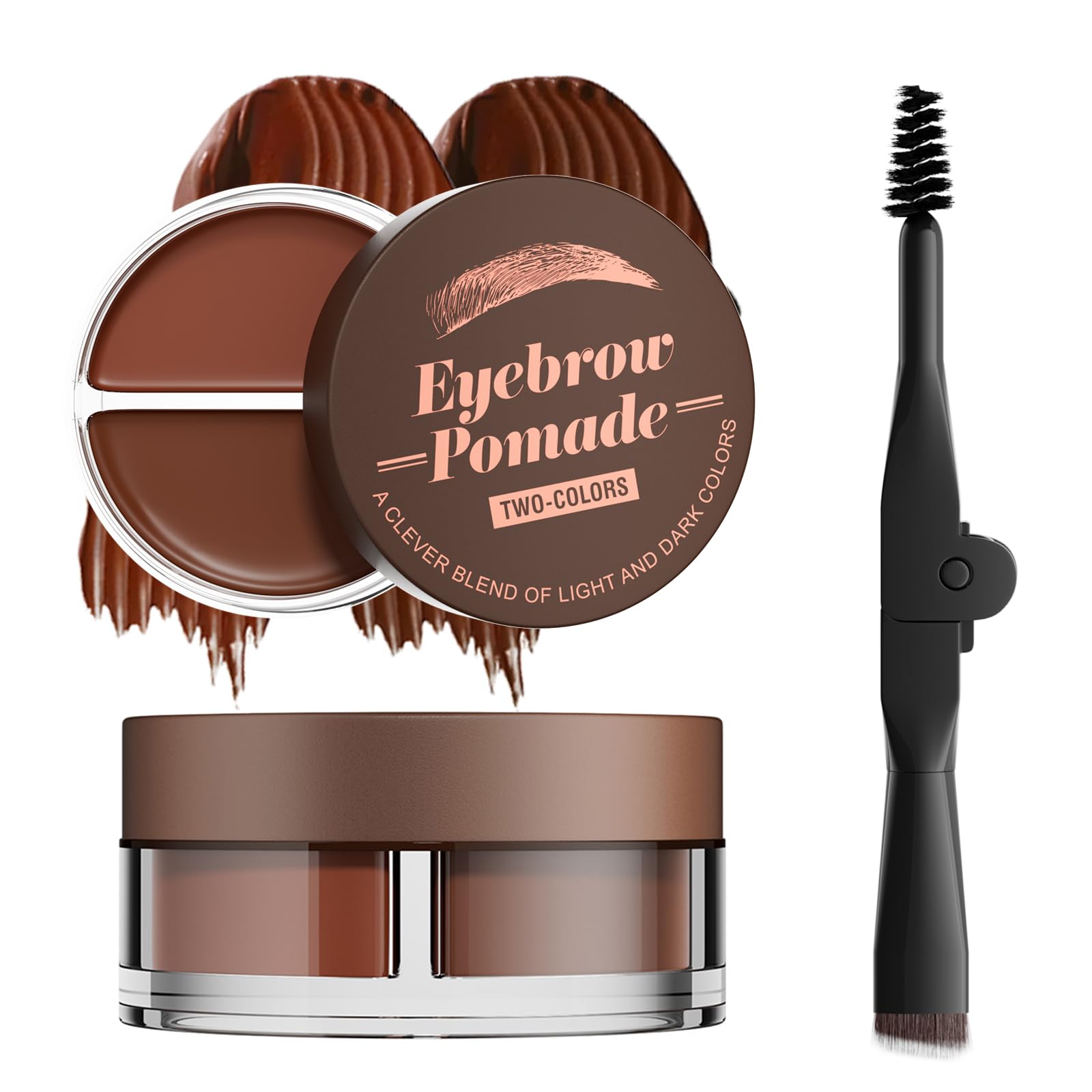 Dual Color Eyebrow Pomade 2-in-1 Waterproof & Sweatproof Brow Gel with Foldable Dual-Ended Brush - Natural Looking, Long Lasting, All-Day Wear for Beginners (Light Brown+Dark Brown)