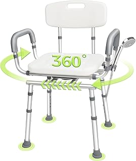 Swivel Shower Chair with Arms and Back, 450 lbs Heavy Duty for Seniors Elderly Handicap Bariatric Bench Seat for Inside Shower Stall Bath Tub Adjustable Stool