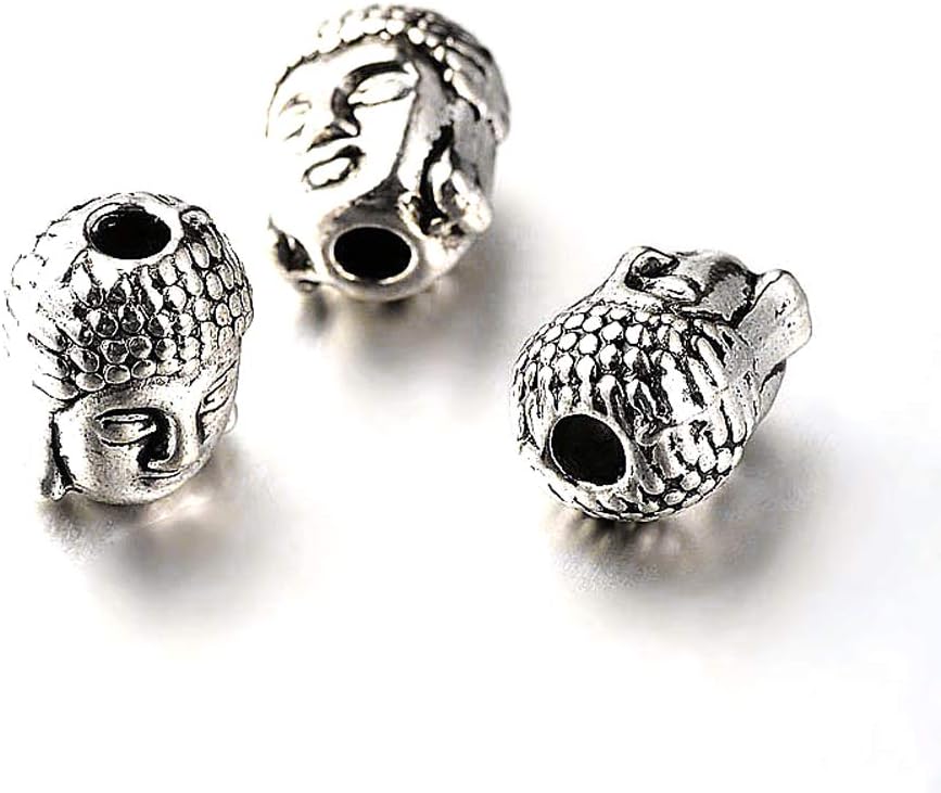 Craftdady 200pcs Tibetan Silver Buddha Head Beads Spiritual Metal Spacer Beads 8.5x10mm for Jewelry Making Hole:2mm