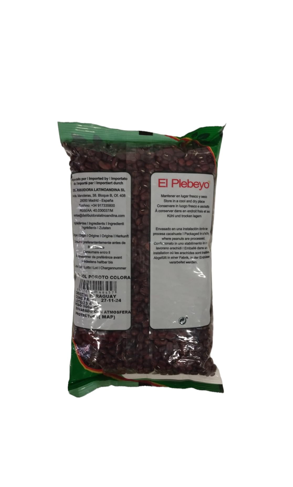 FRIJOL POROTO COLORADO - FRIJOL ROJO - EL PLEBEYO - 500 G
