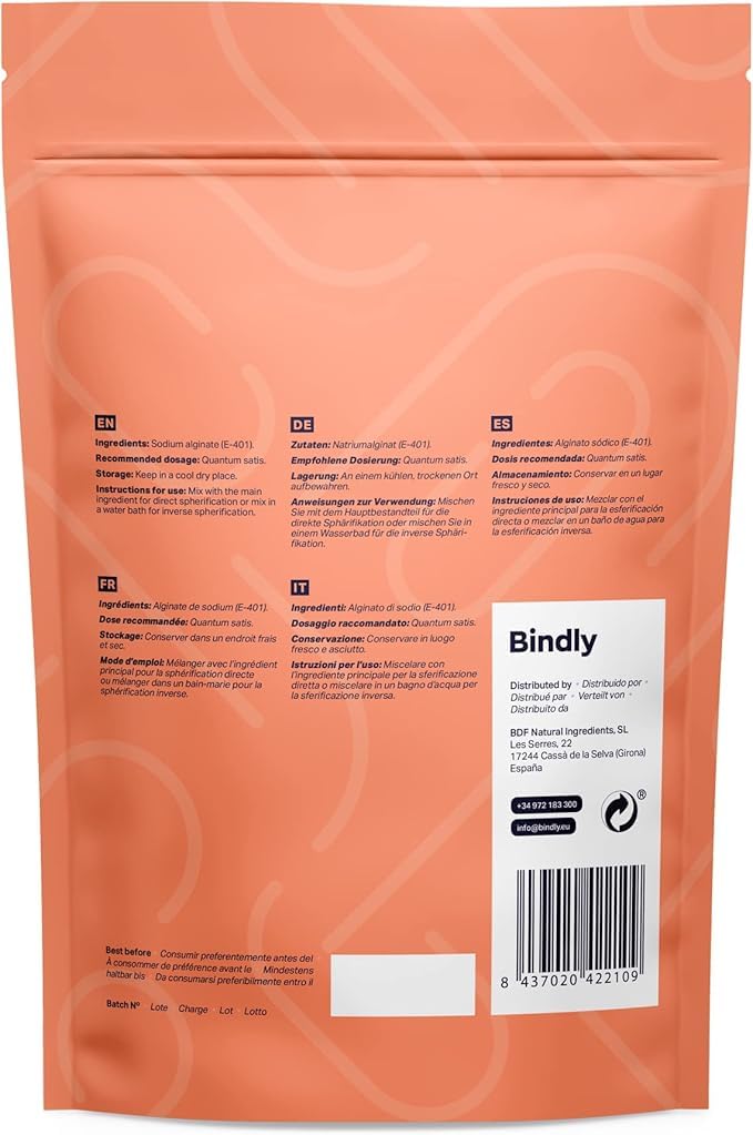 Alginato de Sodio en Polvo 500g | Gelificante de Rápida Disolución para Esferificación Molecular, Cocina Creativa y Repostería | Vegano, Halal y No-GMO