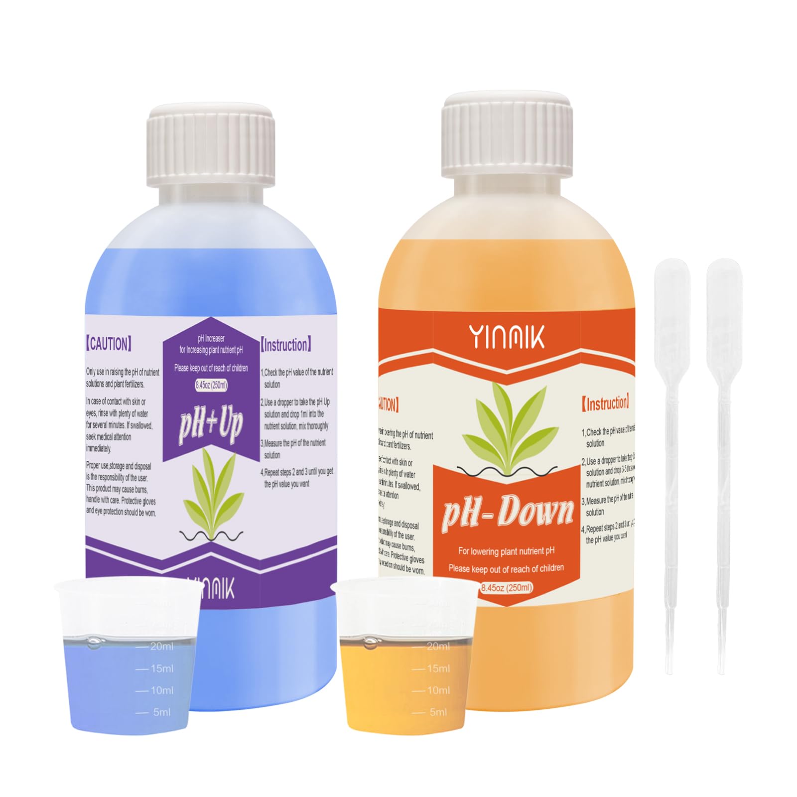 YINMIK Régulateur de pH Hydroponique Universel, Pack Régulateur PH UP & DOWN 250 ml, Augmente et Amincissant pH, Stabilise le pH et Convient à Tous Les Systèmes de Fertirrigation Hydroponique.