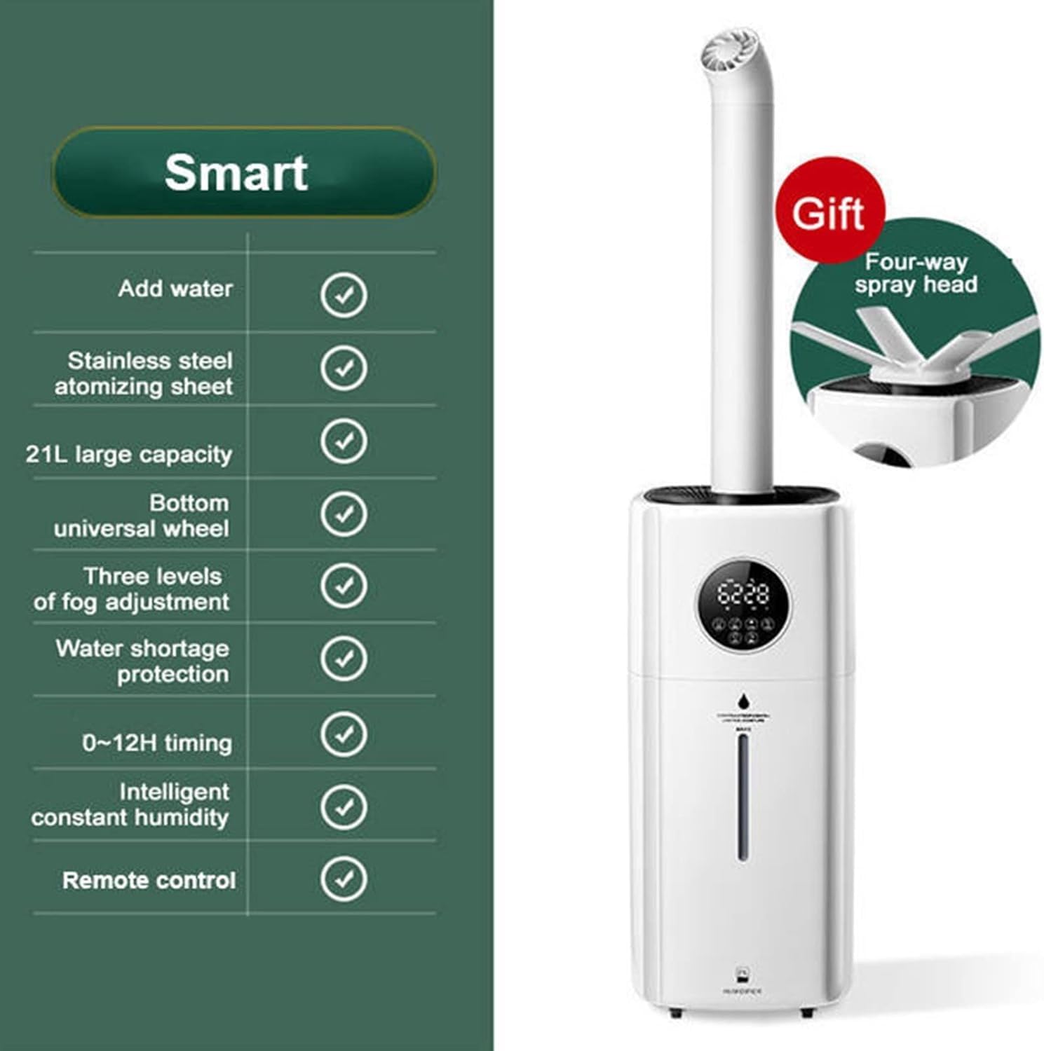 Humidificador industrial - Humidificador de niebla fría de gran capacidad (60-200 m²) con 21 l de capacidad para talleres, almacenes, invernaderos y almacenamiento de tabaco y verduras