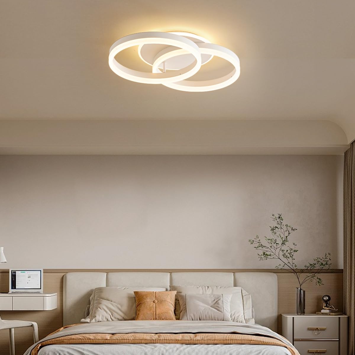 LED Deckenlampe Wohnzimmer 50cm 2-Ringe Design, 36W Deckenleuchte Moderne mit Fernbedienung Dimmbar, aus Metall+Acryl,Mit Nachtlicht Memory-Funktion, für Schlafzimmer, Esszimmer, Büro,Weiß