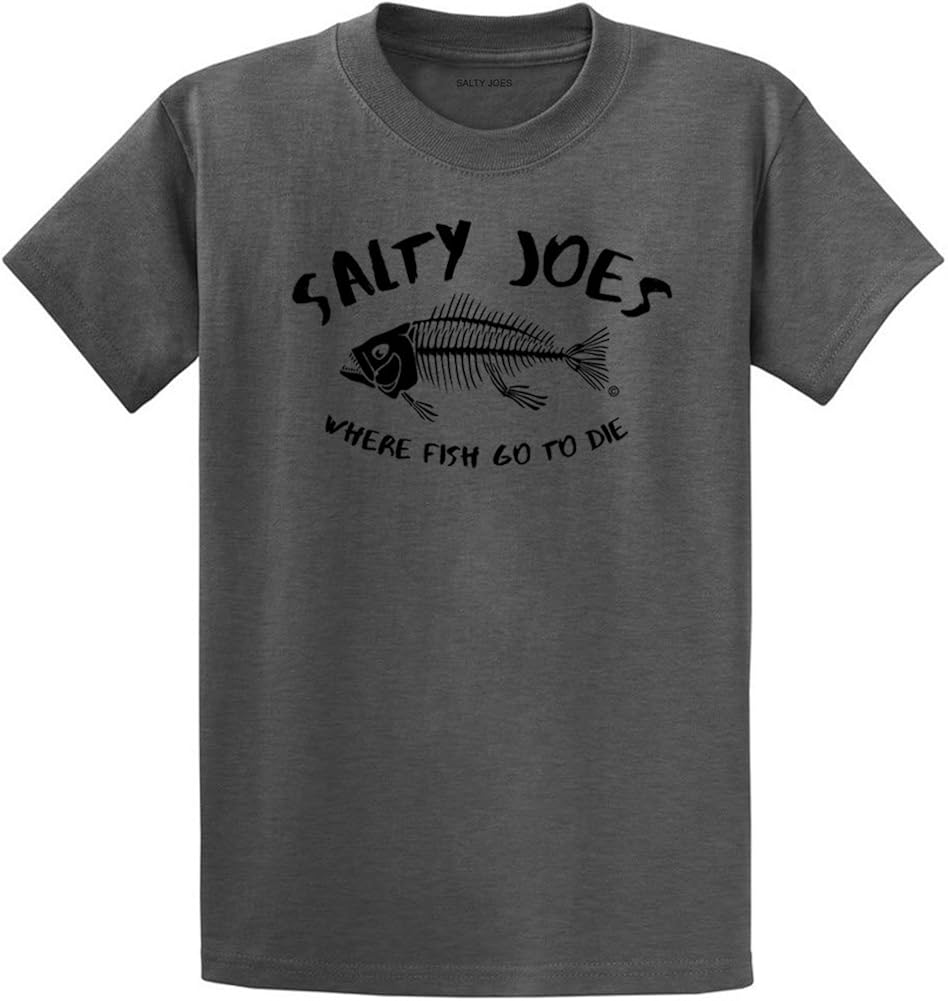 Salty Joe's Where Fish Go to Die Logo Cotton T-Shirts Regular Big and Tall 4X-Large Dark Heather - Black Logo (50/50 Cotton/Poly )