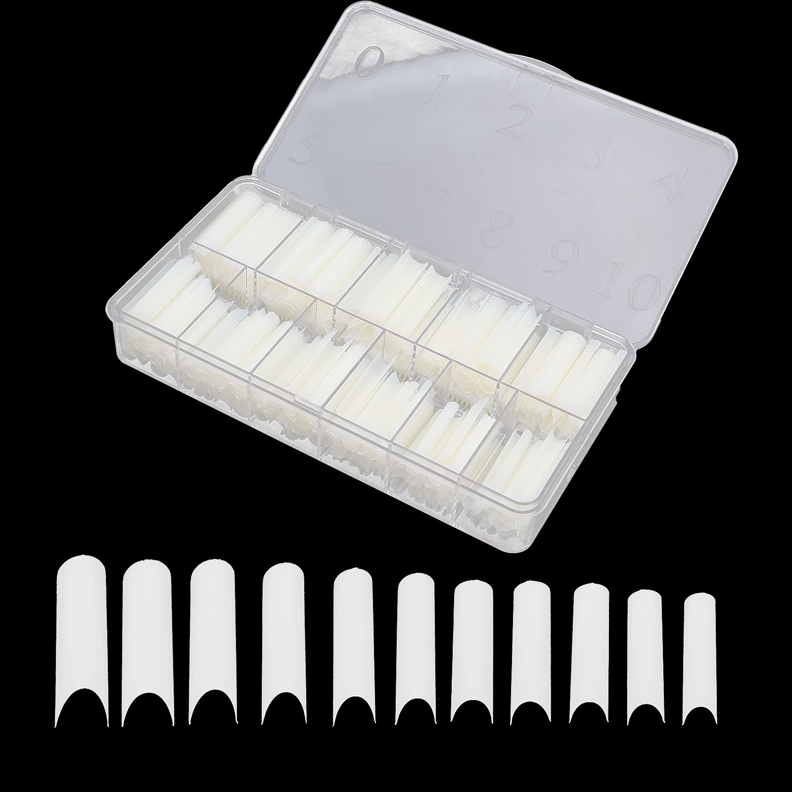 360 pezzi di punte per unghie finte a forma di U extra lunghe, punte per unghie finte per nail art fai-te, 12 misure di punte riutilizzabili salone con scatola di (Colore naturale 360 ​​compresse)