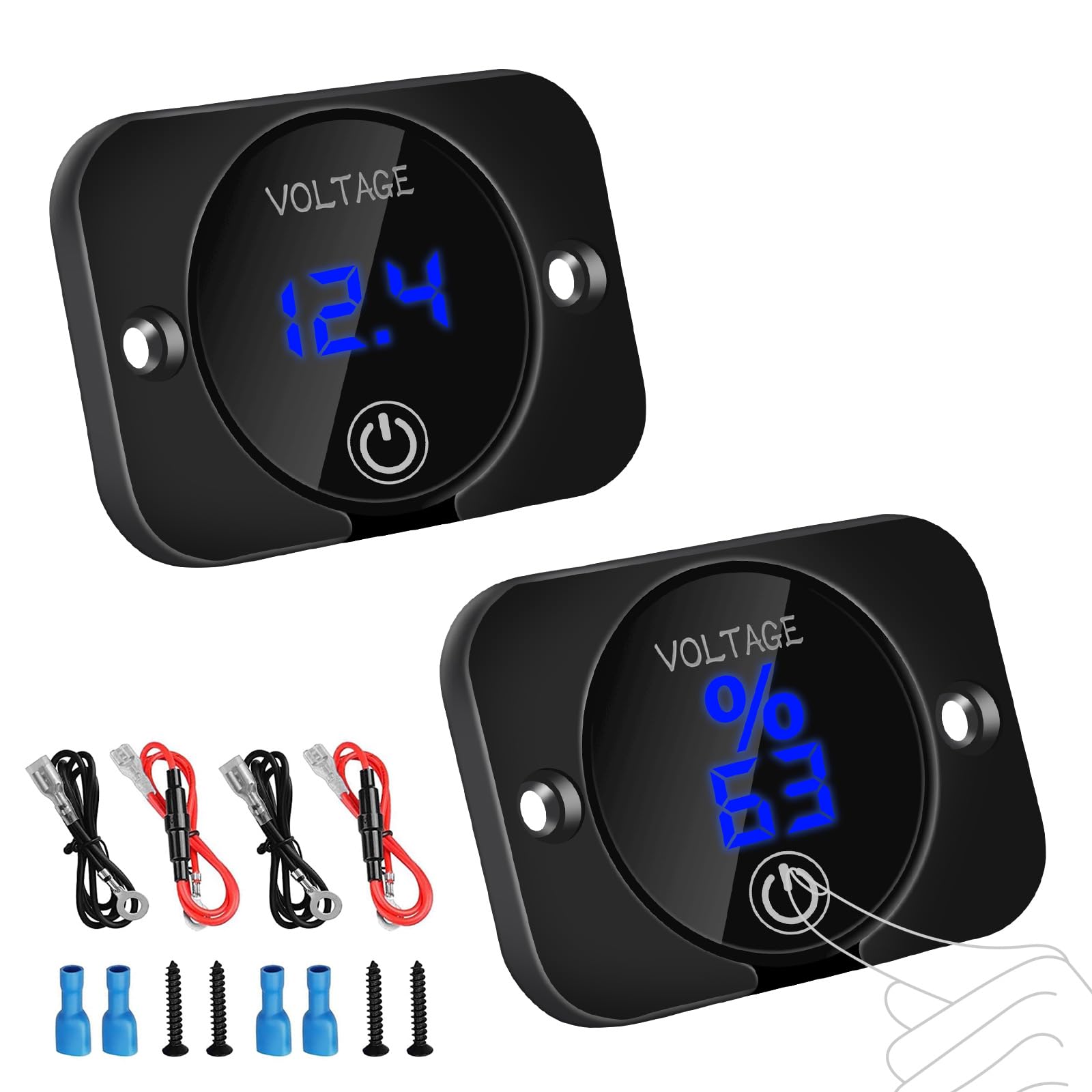 Voltmètre 12V / 24V Affichage Bleu étanche - Auto Moto Marine