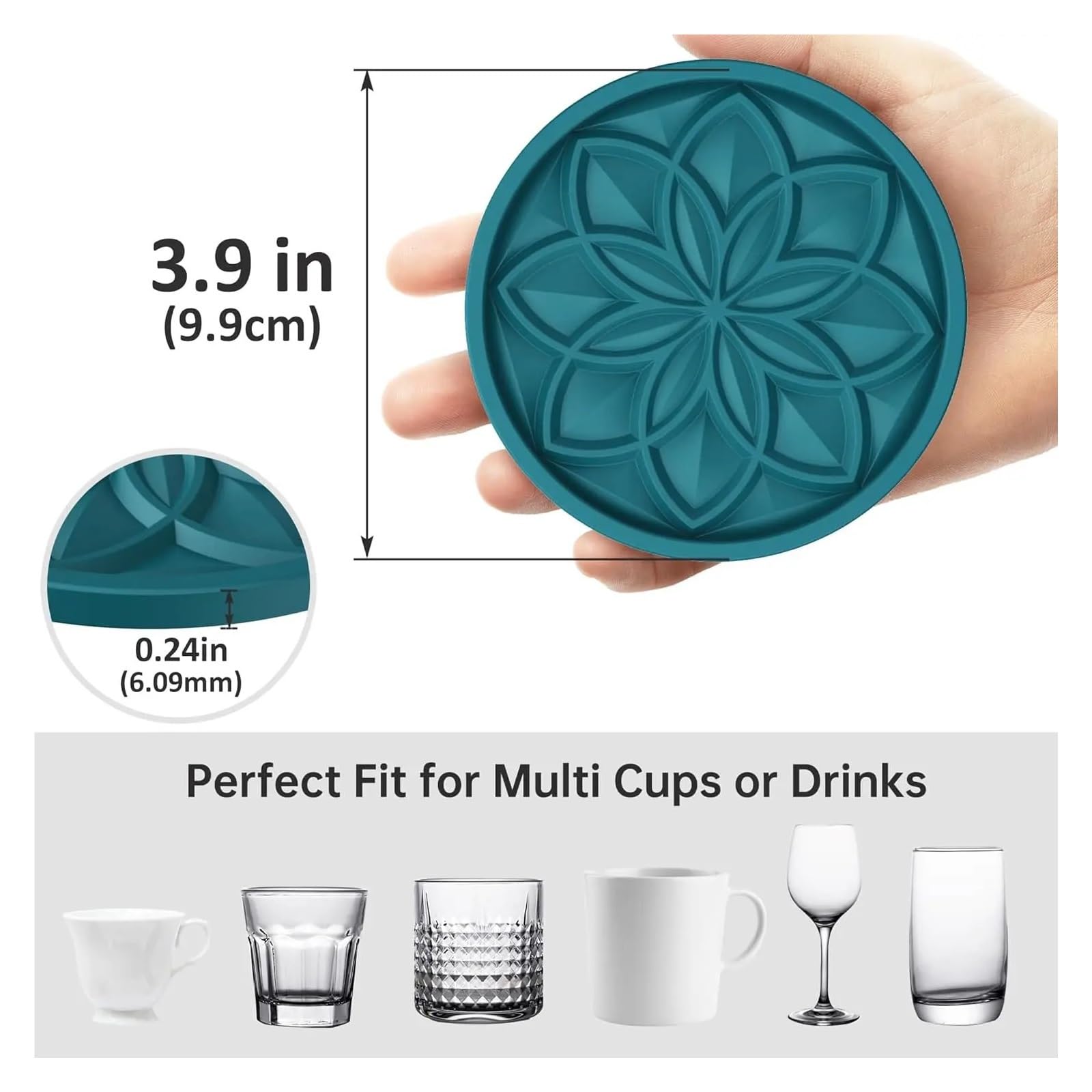 Sottobicchieri Auto Silicone Set sottobicchieri in silicone con supporto - Confezione da 6 sottobicchieri for bevande for tavolino, bar, scrivania - Regalo for la protezione del tavolo
