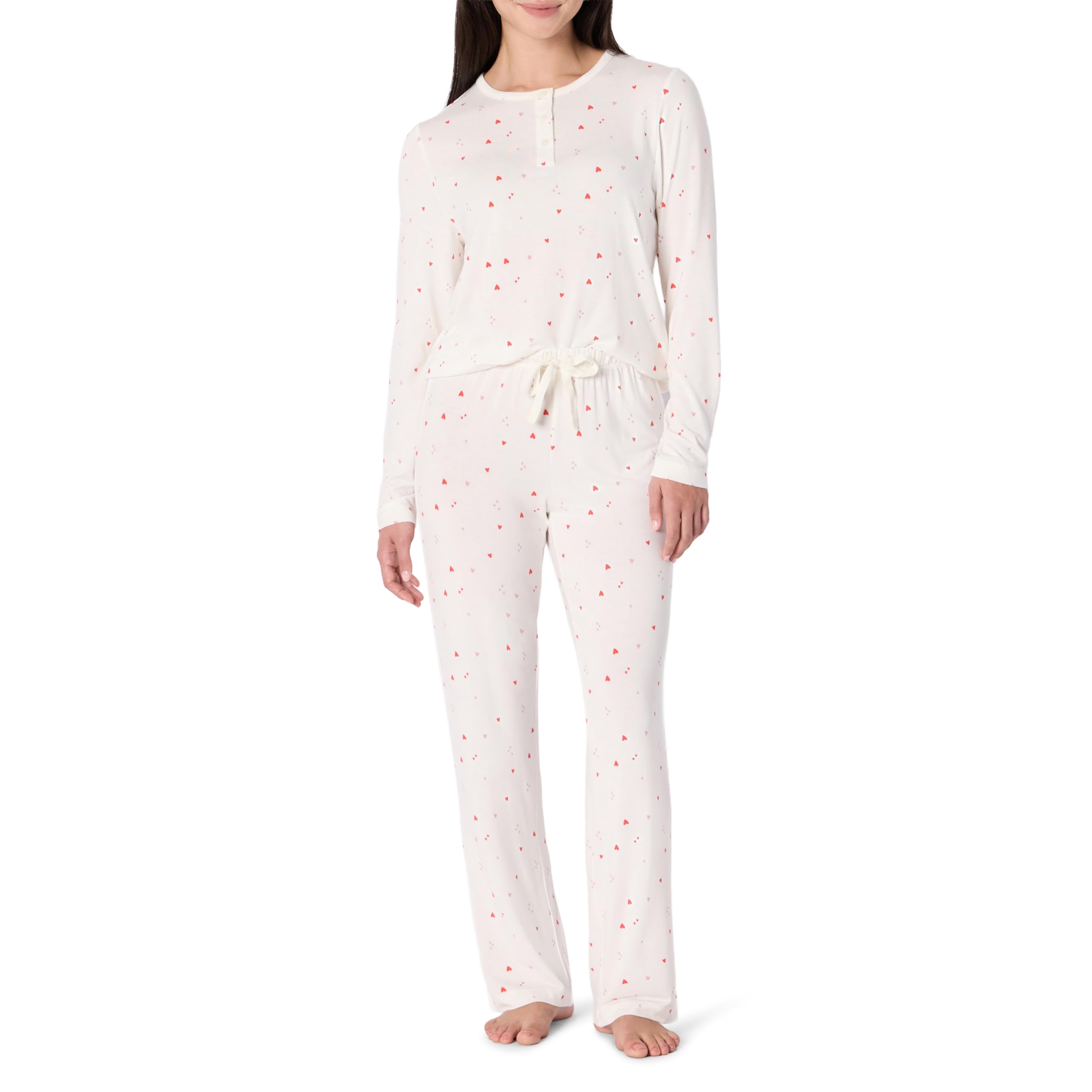 Amazon Essentials x Sofia Grainge Damen Langärmeliges Henley-Pyjama-Set