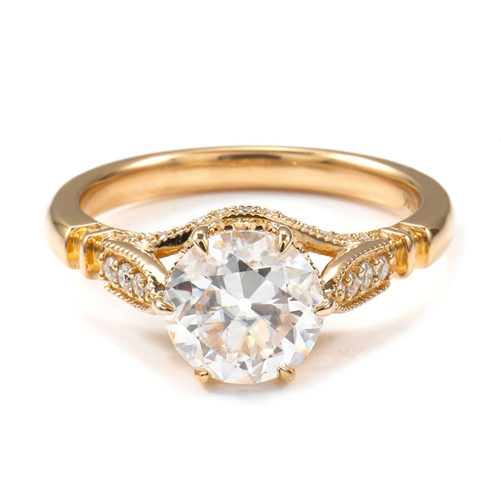 Moissanite D Color VVS1 pierścionek damski, żółte złoto, pierścionek zaręczynowy, prawdziwe złoto, 375/585/750, soliter, elegancki, pierścionek ślubny, 9K/14K/18K złoty z grawerunkiem dla kobiet