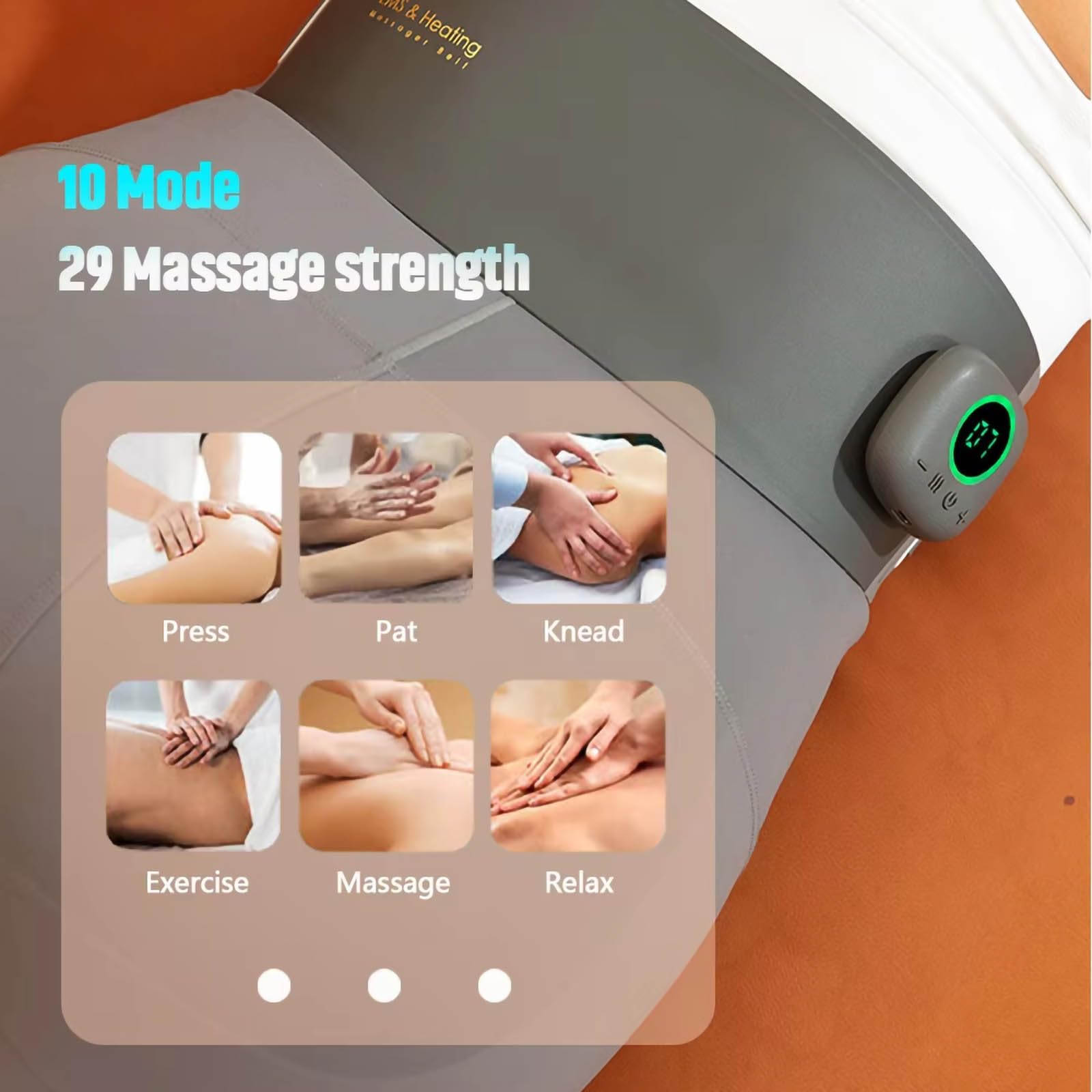 Cintura massaggiante addominale con 10 modalità EMS e termoterapia – impacco caldo a 3 livelli, tonificatore muscolare elettrico per eliminare i grassi, sollievo dal dolore,Grey