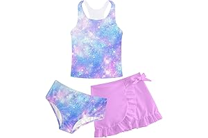 GIRLS SWIMSUITS 3-PIECE TANKINI SET - CUTE SWIMWEAR WITH COVER-UPS