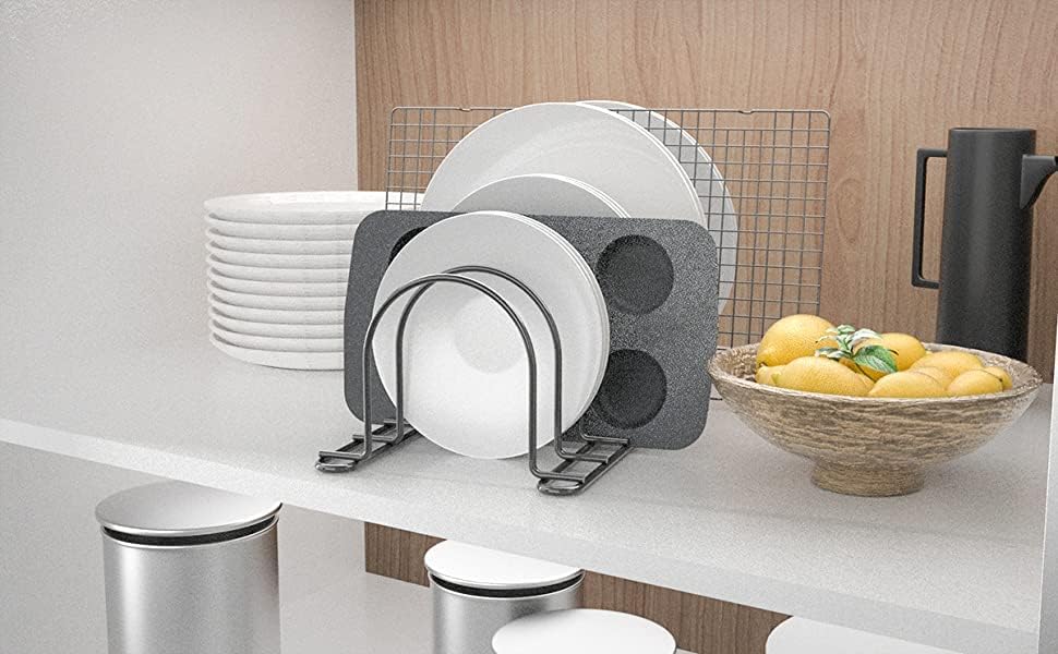 Image of Dish Rack Organizer for Kitchen - 7 Compartment Countertop Dish Drying Rack, Space-Saving Black Iron Dish Drainer Rack, 14 x 8 x 8 Inches