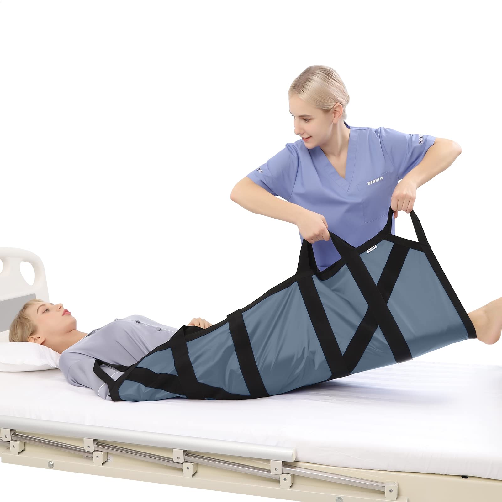 Positioning Bed Pad with Handles 46" x 36" for Turning, Lifting & Repositioning Washable Patient Transfer Sheet for Bedridden Incontinence Comfort Glide Sheets, Gray