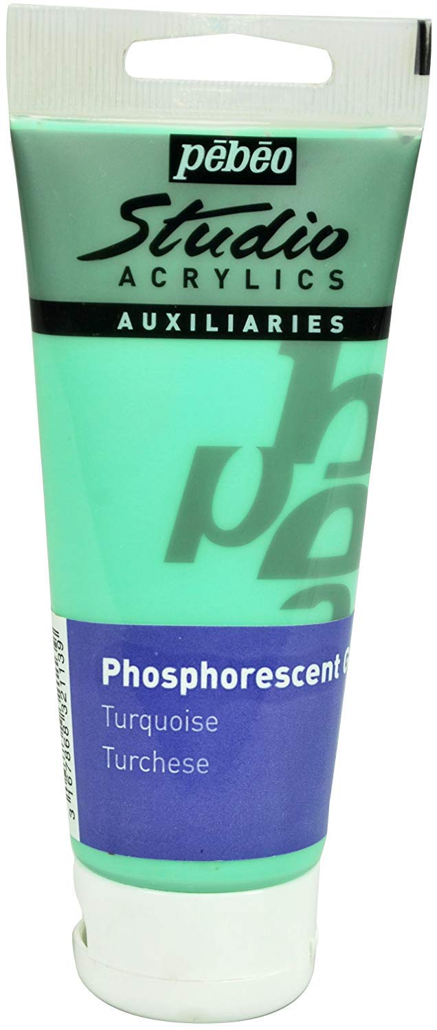 Pébéo – Studio Acrílics 100 ml Gel fosforescente azul turquesa – Enlace acrílico para pintura fosforescente autoluminiscente – Gel de pintura fosforescente acrílico – Azul turquesa 100 ml