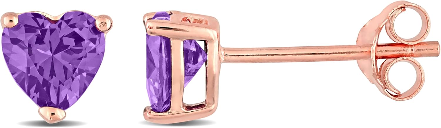 Heart-Shaped Cubic Zirconia Stud Earrings in 925 Sterling Silver - Various Color Options, 1 CTTW