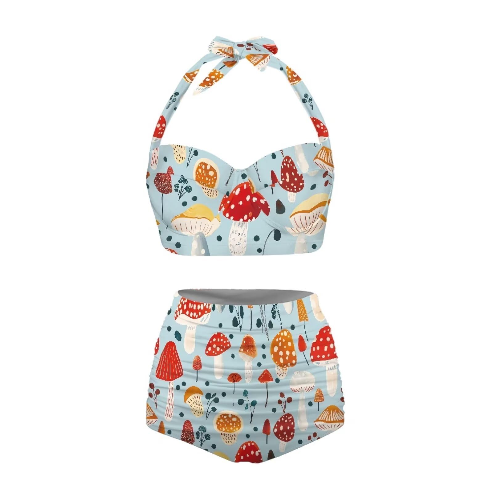 Biyejit Women Two Piece High Waisted Bikini Set Swimsuits Halter Tummy Control Bottoms Bathing Suits S-XXL