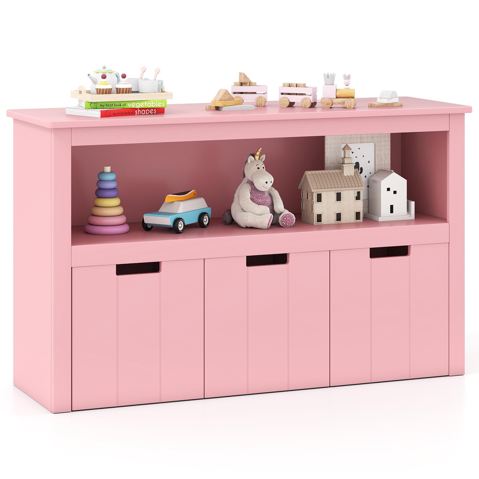COSTWAY Spielzeugschrank für Kinder, Kommode mit 3 Schubladen, Spielzeug-Organizer für Kinderzimmer & Wohnzimmer, Aufbewahrungsschrank Holz (Rosa, 102