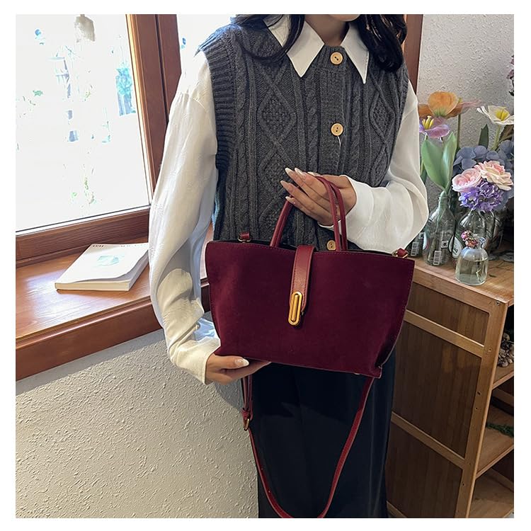 Bolsos tote de ante color burdeos para mujer – Bolso de otoño 2024, bolso marrón de trabajo con asas superiores miniatura 2
