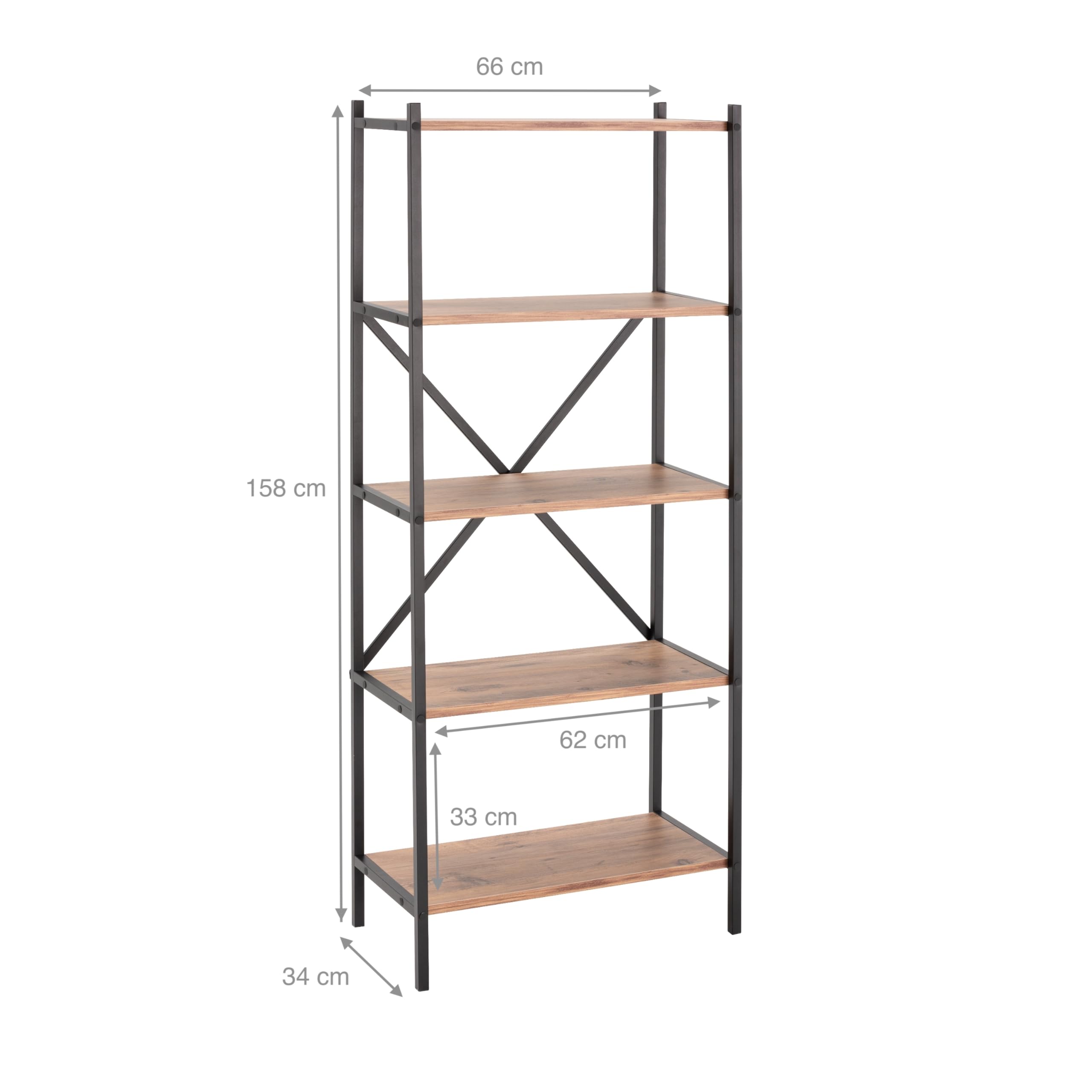 Estanteria Industrial de Madera, Estanteria Estrecha y Alta Ideal como Estanteria Libros, Estanterias Madera Color Atlantic Pine de 66 x 32 x 157 cm. Afrodita