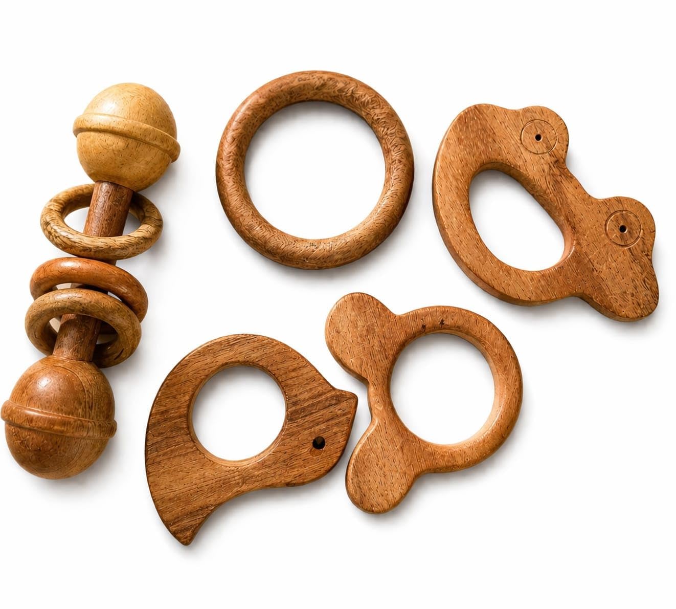 BOOP Natural Wooden Baby Teether Rattle Toy Set for Infants | Safe Montessori Sensory for Newborn Babies | Wooden Ring Teether | Handheld Baby Grasping Toys | Early Learning Teether for Infants and Toddlers (Set Of 5)-image-47