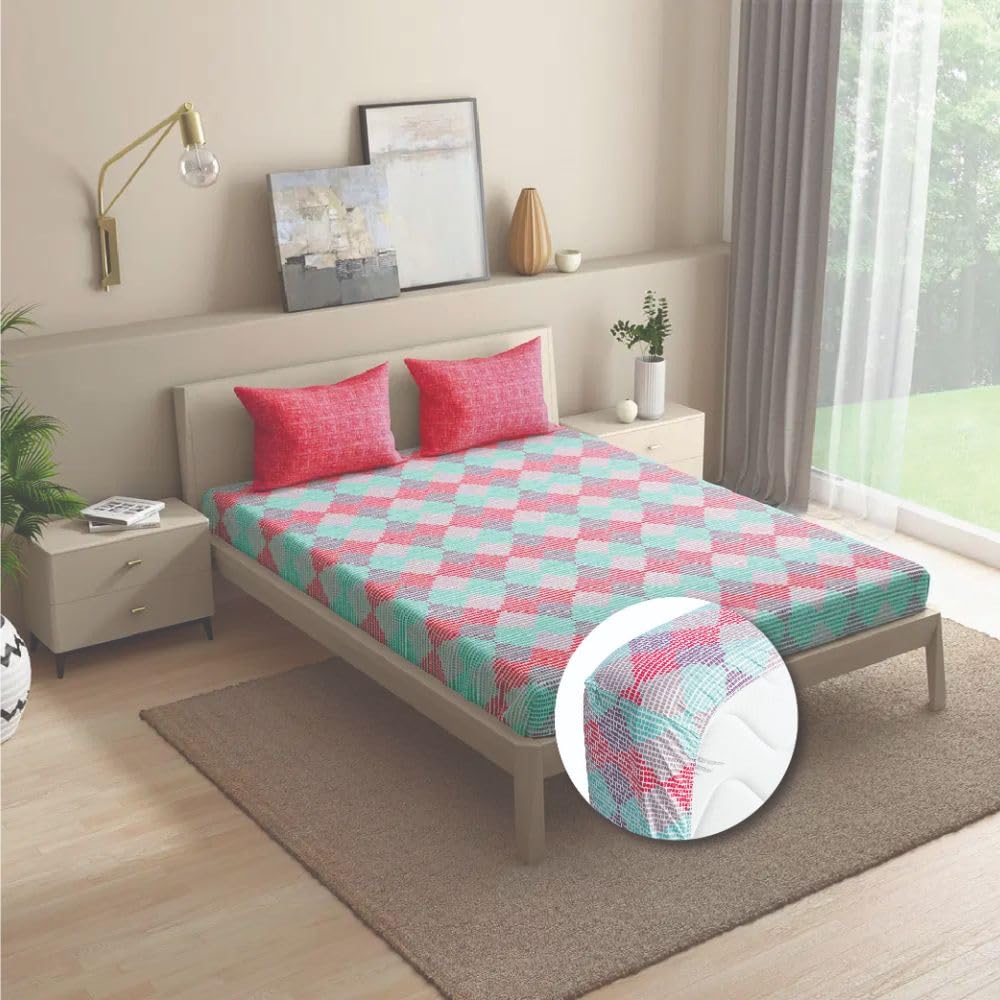 Wakefit Bedsheet For King Size,Bedsheet King Size Bed Cotton,Elastic Fitted Bedsheets King Size,King Size Bedsheet,144 Tc 100% Cotton With 2 Pillow Covers(Elastic Sheet 78X72:Emerge),Multicolor (B09R25G615) Amazon Price History, Amazon Price Tracker