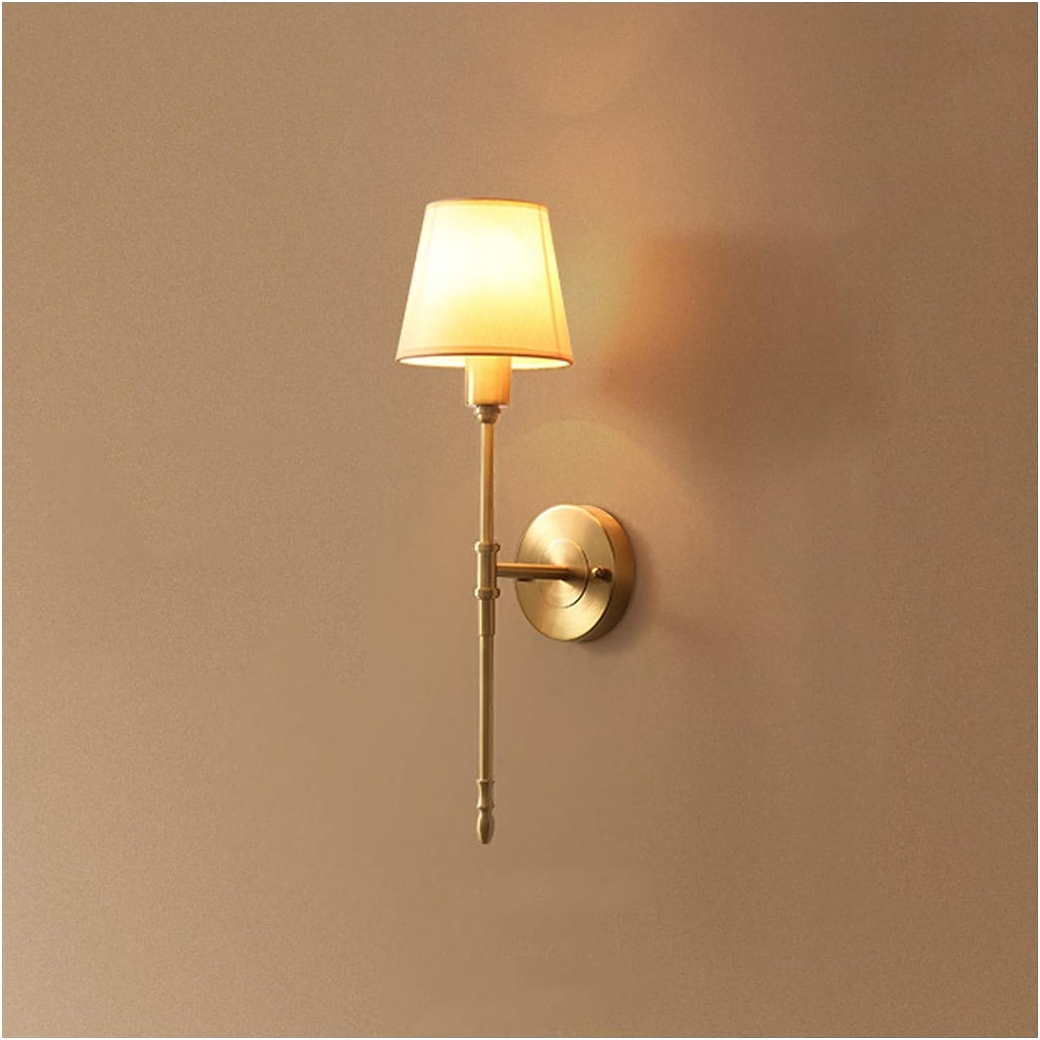 ASerZenith Simple Copper Wall Lamp Double Head Lamp Wall-Mounted Wall Lamp Lighting Fixture Lamps Home Room Decor, Linen Lampshade Wall Sconces,Chandelier Lamps(Single Head)