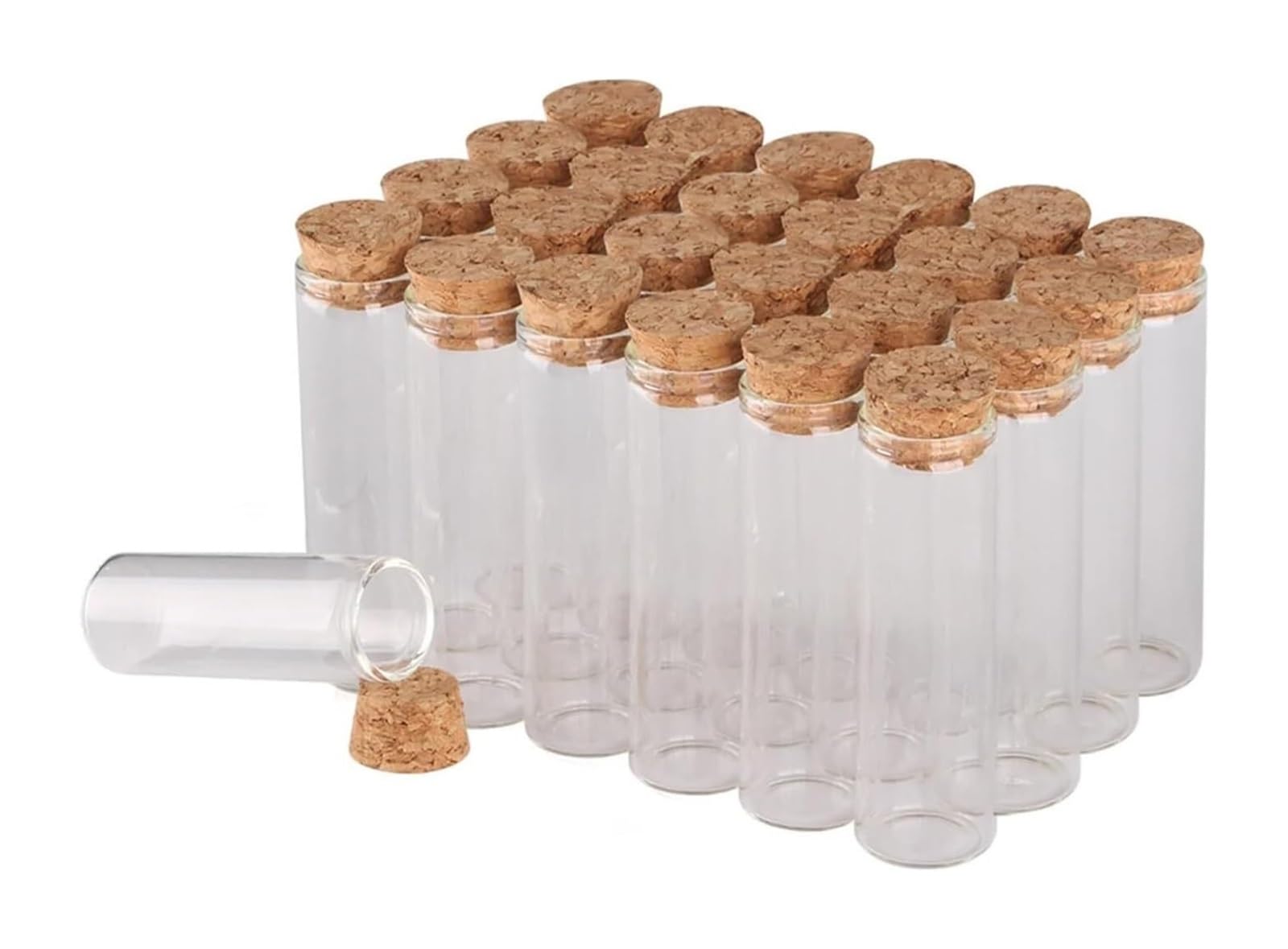 Przezroczyste szklane probówki, Szklane probówki z korkiem, opakowanie 24 sztuk o pojemności 5–30 ml, różne rozmiary(25ml 100mm)