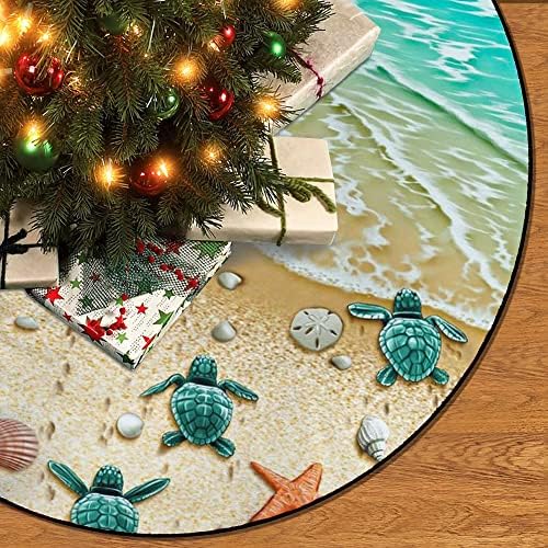 M YESCUSTOM Sea Turtle Christmas Tree Skirt, Beach Xmas Tree Mat Decoration Starfish Conch Shell Farmhouse Rustic Party Home Halloween Happy New Year Holiday Indoor Outdoor Blue Soft 36 Inches