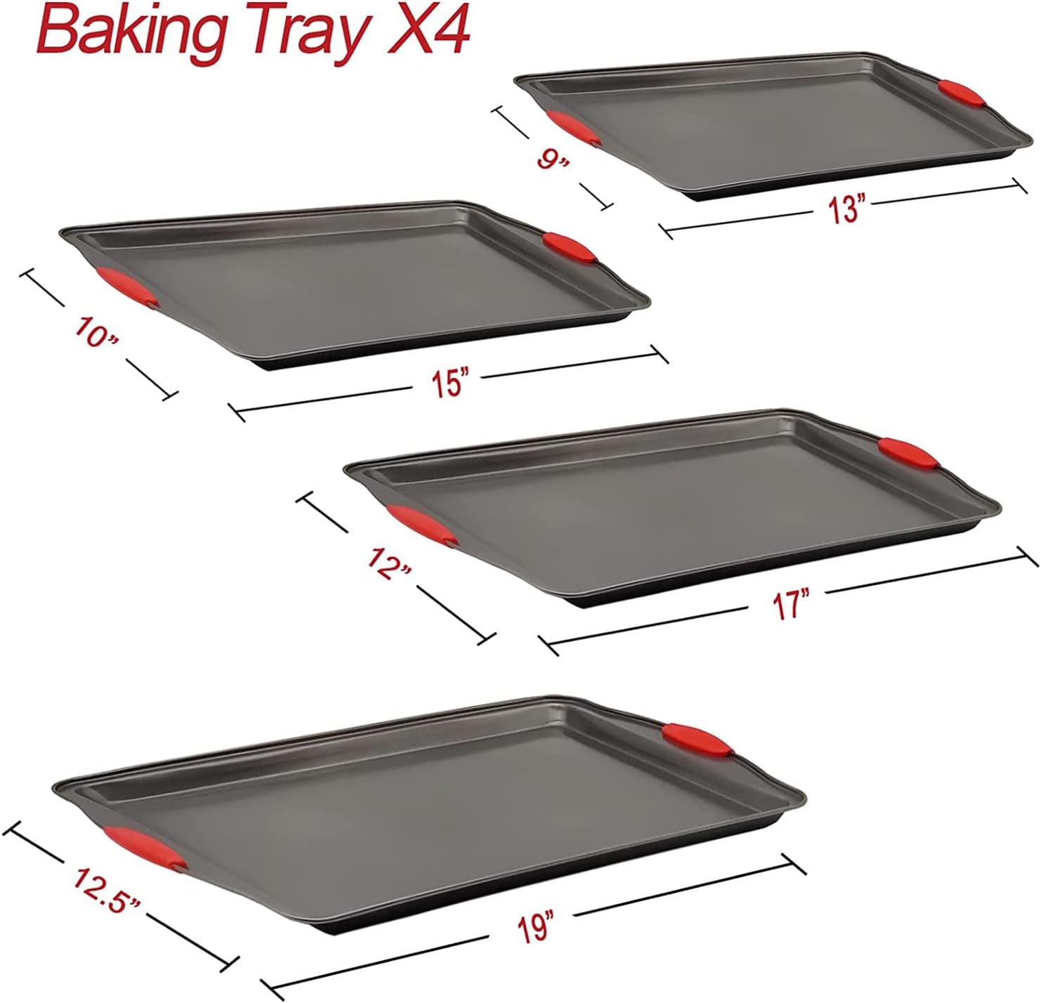 Baking Pan Set 4 Pcs Nonstick Carbon Steel for Oven Family Sized Cookie Sheet Pan, Cake Pan & Cooking Pan, Dishwasher Safe, Thick Gauge, Warp & Rust-Resistant, Non-Slip Silicone Handles