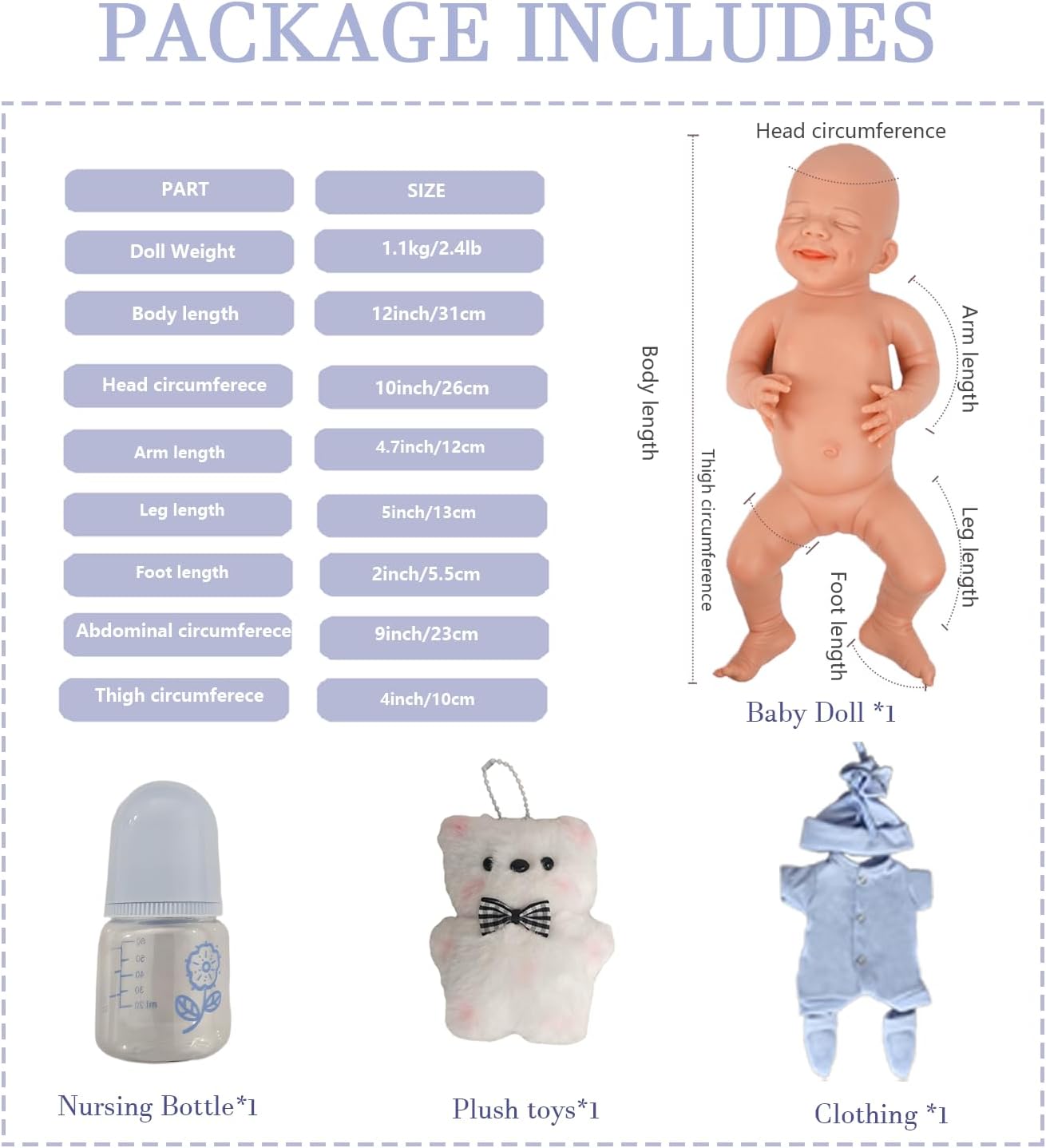 12 in Full Silicone Reborn Baby Dolls, 1:1 Lifelike Newborn Dolls Non Vinyl Realistic Reborn Toddler Dolls Boy Washable Sleeping Doll