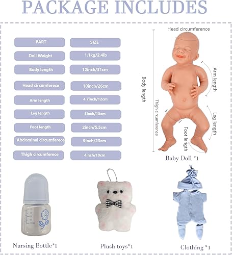 Miniatura 7 de Muñecas de Bebé Reborn de Silicona Completa de 12 pulgadas, Muñecas de Recién Nacido Realistas 11 Sin Vinilo Muñecas Reborn de Niño Realistas Muñeca