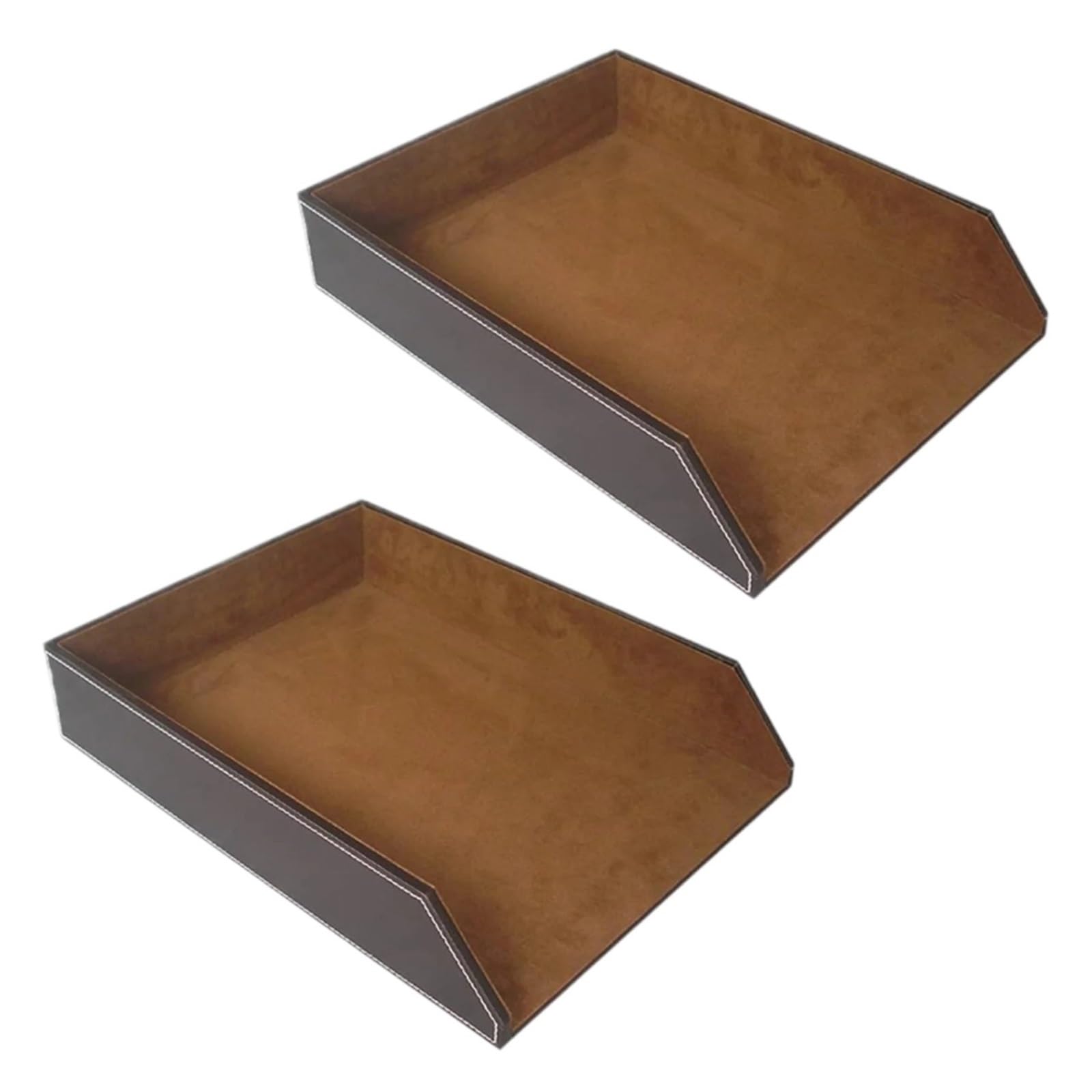 2Pcs PU Leather Collection Letter Tray, Document Desk Organizer,Stackable Office File Holder (Brown) Desk Organiser Tray