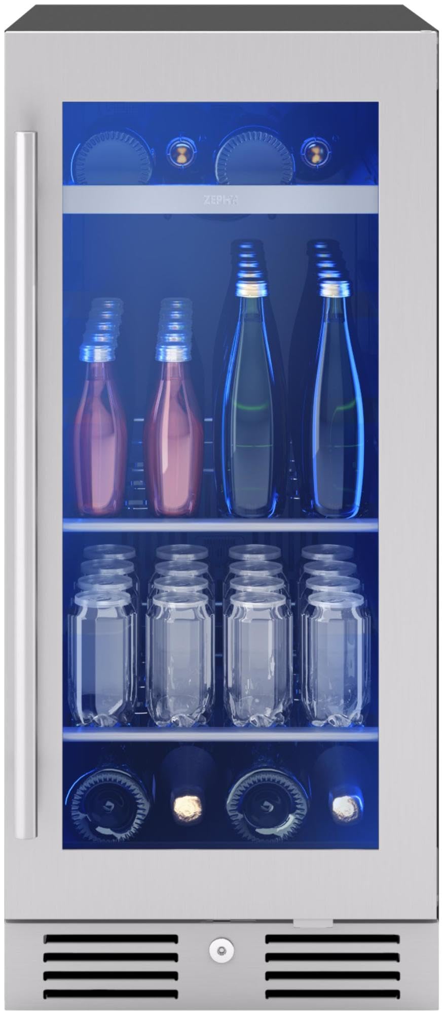 Zephyr PRB15C01C Presrv 15 Inch Wide 4 Bottle Capacity and 64 Can Capacity Energy Star Certified Wine and Beverage Cooler Combo with PreciseTemp™ - Stainless Steel/Glass | Fridge.com