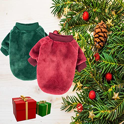 Image of FabriCastle Christmas Dog Sweater, 2-Pack Dog Clothes, Soft and Warm Pet Jackets for Small Dogs & Cats, Winter Pet Apparel Costumes, Puppy Outfits (Dark red,Dark Green, Medium)