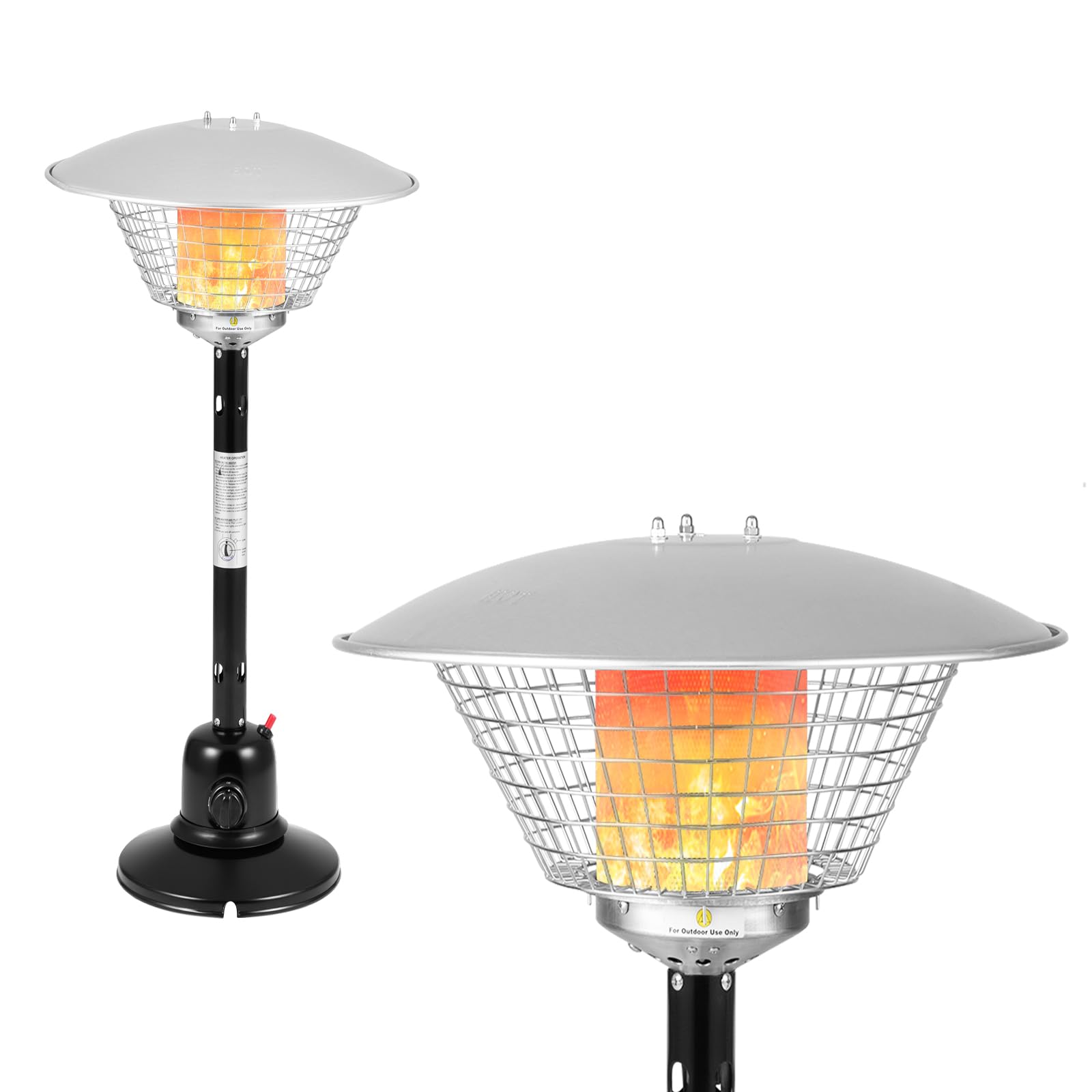 SOARS Fungo Riscaldante per Esterno a Gas 4000 W, Riscaldatore Portatile da Tavolo, con Raggio Termico di 1,37 M, Temperatura Regolabile, Tubo del Gas da 2 M, per Terrazza, Giardino, Cortile (Nero)