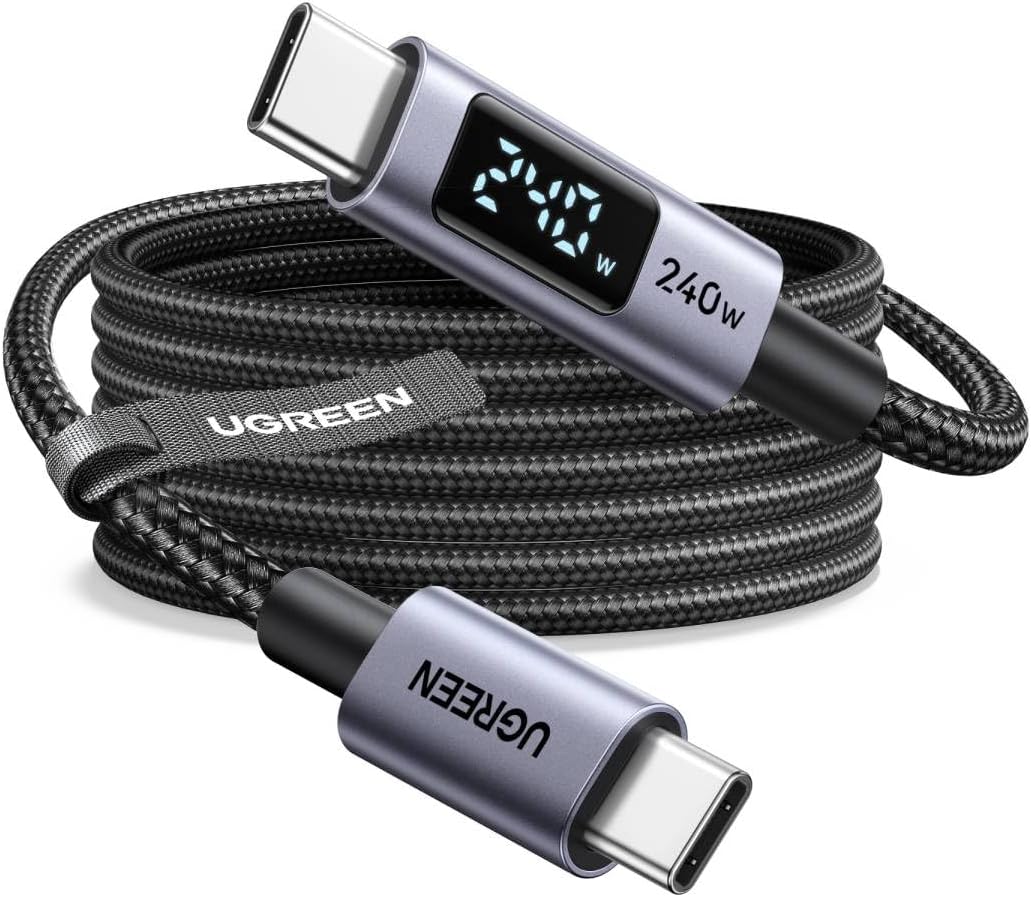 USB C 240W Cable with Digital Display, PD 100W Fast Charging, 10FT | Compatible with MacBook Pro/Air, iPad Pro, XPS, Gaming Laptops, iPhone 17/16/15, Galaxy S26/S25, Pixel & More. Nylon Braided.