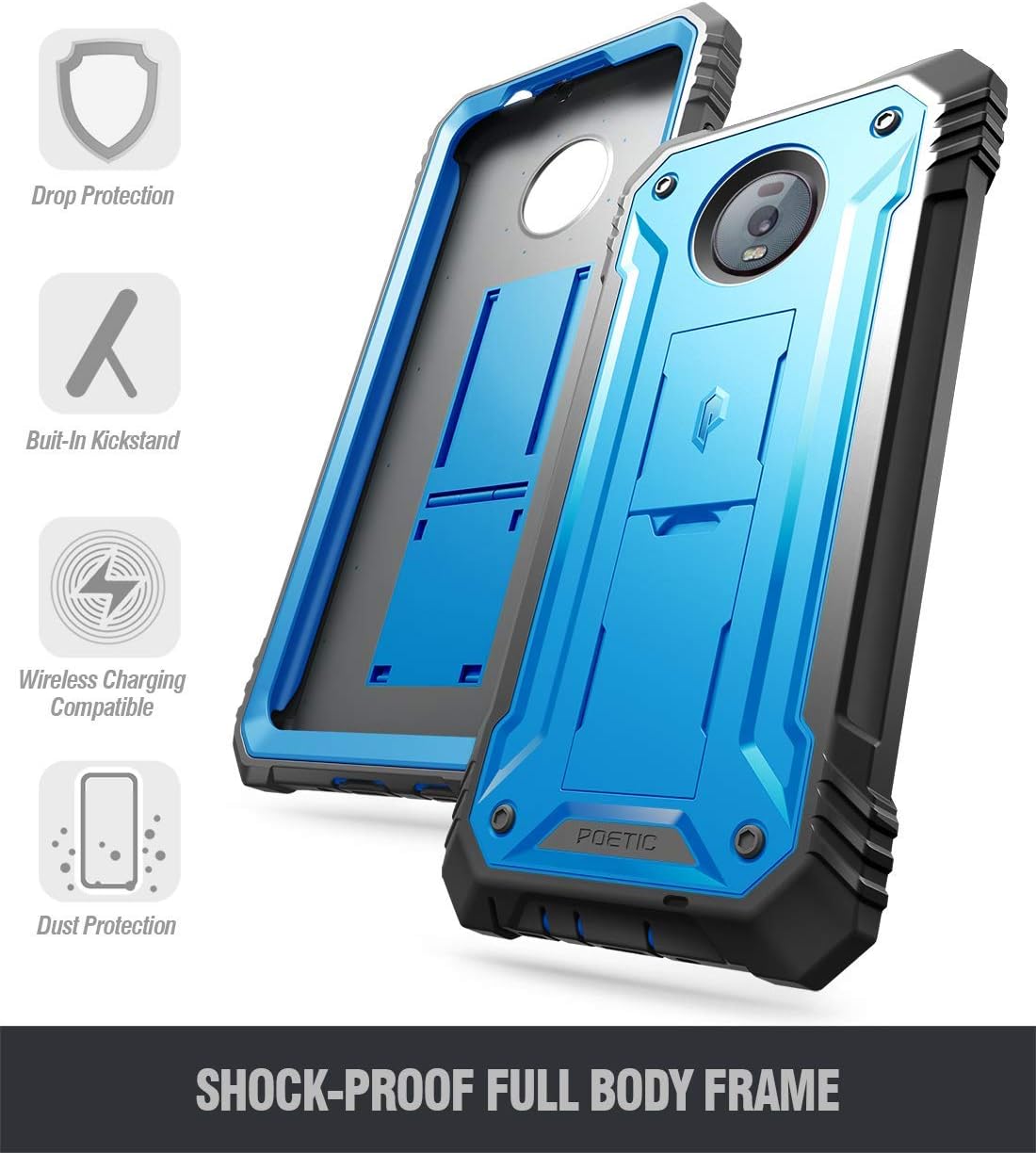 Gеt Dіѕсоunt оƒƒеr Moto Z4 Rugged Case with Kickstand, Poetic Full-Body Dual-Layer Shockproof Protective Cover, Built-in-Screen Protector, Revolution Series, Defender Case for Motorola Moto Z4 (2019 Release), Blue