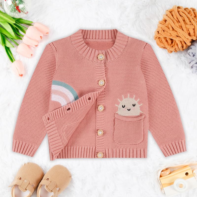 Baby Cardigan 100% Cotton Toddler Outwear Embroidery Rainbow Sun Warm Sweater Long Sleeve Knit Coats Boy Girl Clothes2