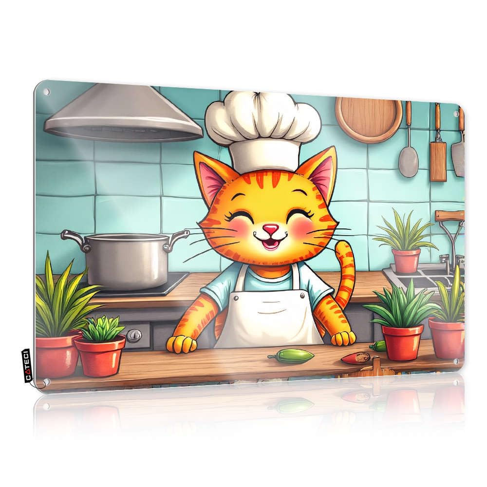 Decor Decaor Wall Decor | A Cheerful Cat Chef Prepares Vegetables In The Kitchen. Clean For Highland Home(30X40CM)