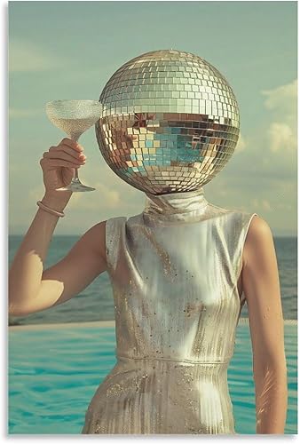 Retro Canvas Wall Art Party Girl Abstract Art 70s Retro Poster Wall Art Picture Painting Poster Canvas Print Posters Artworks Bedroom Living Room