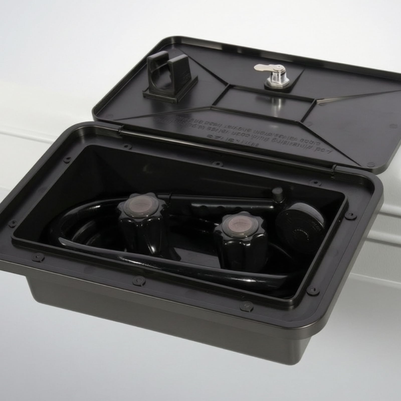 Box Doccia Esterno con Coperchio, Nero | A Tenuta Stagna, Doccetta Esterna per veicolo ricreazionale, Ergonomico, Kit Doccia con Contenitore, roulotte, Campeggio
