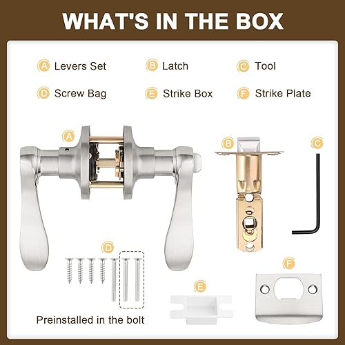 Vista 31 de KNOBWELL Paquete de 2 pomos de puerta de bronce, palancas interiores para dormitorio, baño, cepillo frotado sin llave, manija de puerta de Bronce