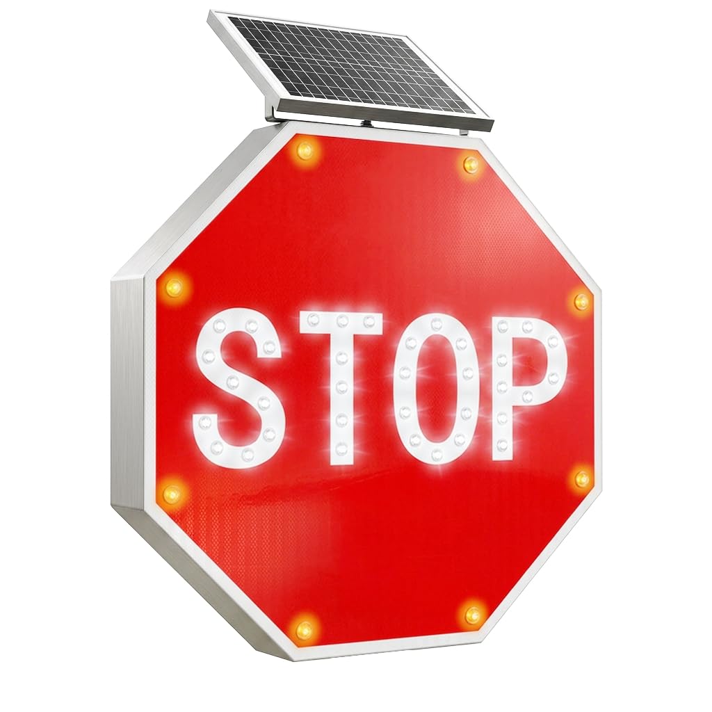 Señales de parada LED de energía solar intermitente, octágono, camino de tráfico, señal de advertencia parpadeante, marco de metal de aluminio resistente al óxido, película reflectante 3M de grado de