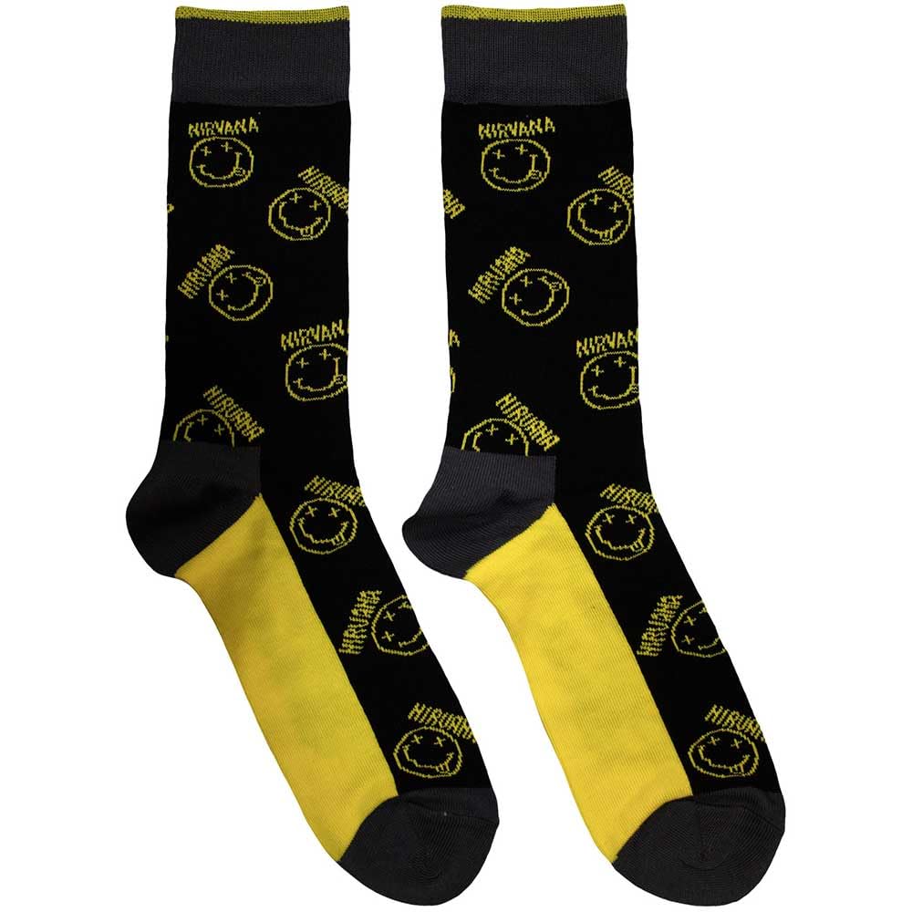 Rock Off officially licensed products Nirvana Yellow Grunge Smile Pattern Ankle Socks One Size